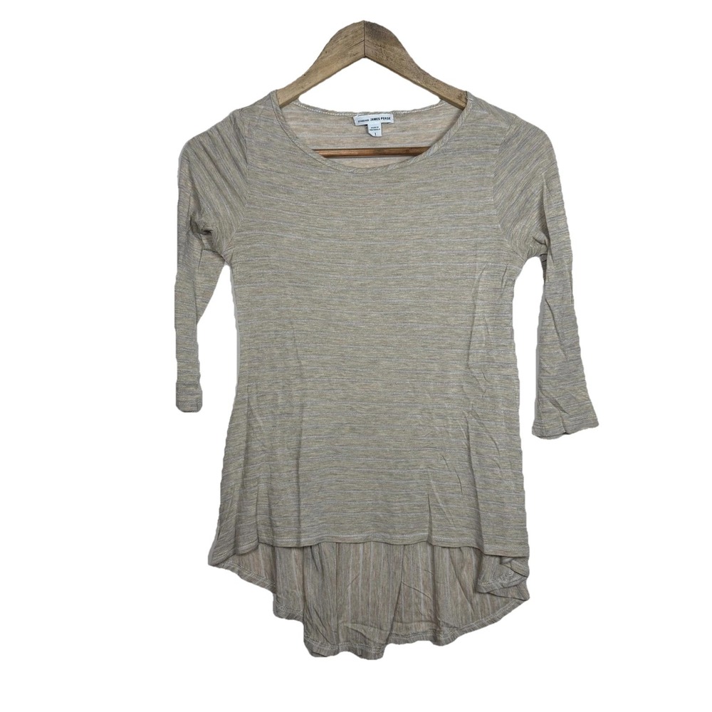 Standard James Perse High-Low Tuned Top Women's 1 Beige 3/4 Sleeve Scoop Neck
